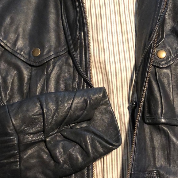 Dark navy hooded leather jacket - Picture 3 of 5